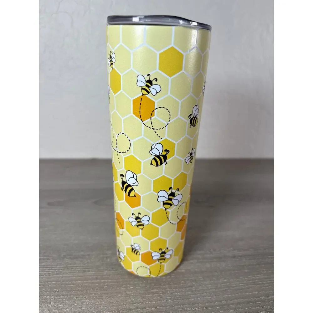 Bee Tumbler 20 oz Stainless Steel Insulated Travel Mug HoneyComb Backdrop‎ EUC
